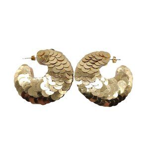 Vintage 1980s Gold Sequin Hoop Earrings